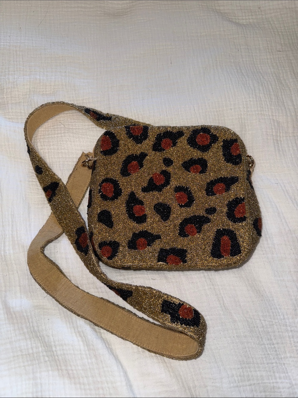 Leopard Beaded Crossbody Bag in Gold and Black